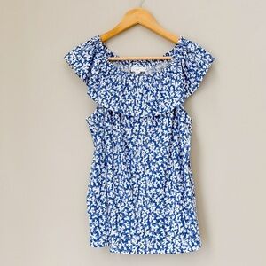 J Jill NWT blue and white blouse medium ruffle floral